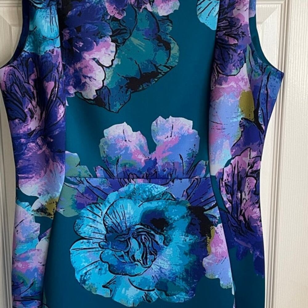 Calvin Klein Scuba Floral Sheath Dress Sz 14 Sleeveless Stretch Career Colorful - Picture 4 of 9